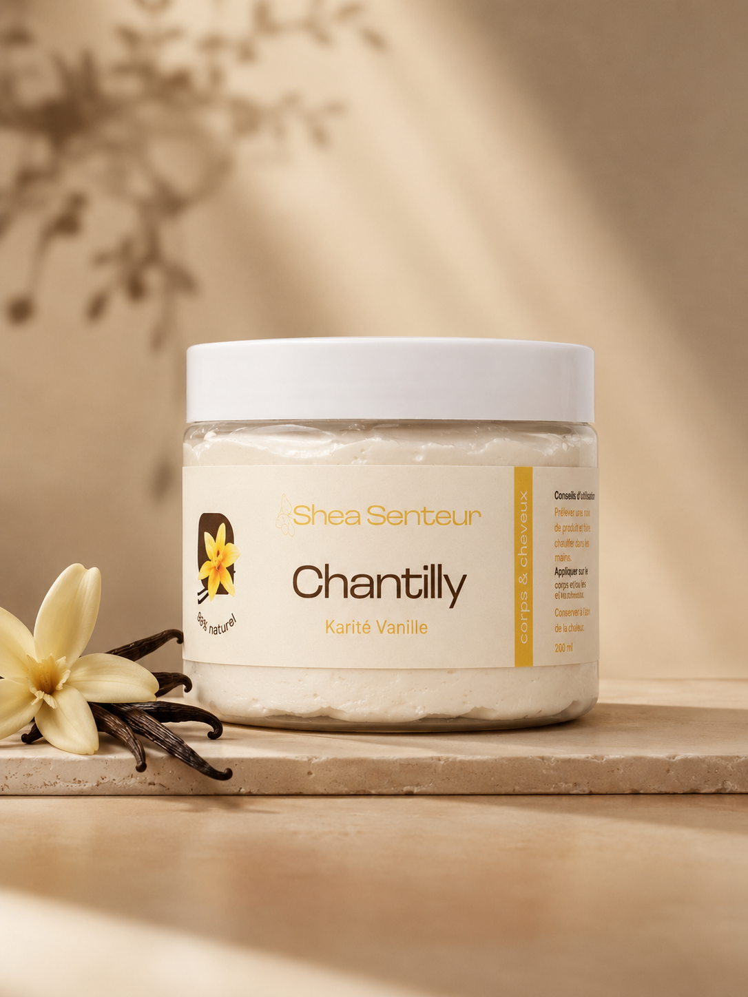 Chantilly de karité Vanille – Beurre de Karité Naturel Hydratant 200ml
